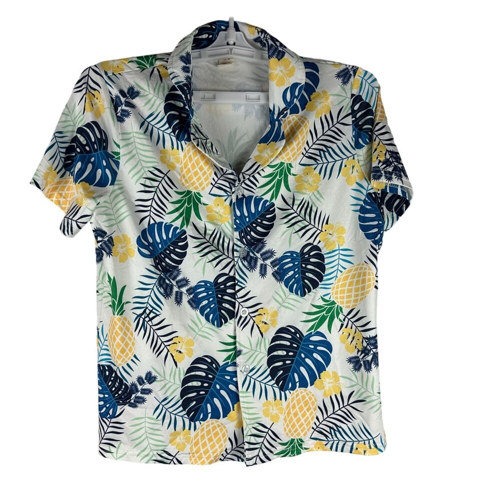 Hawaiian Short Sleeve Button-Up Shirt & Shorts Set Size 160 Tropical Pineapple